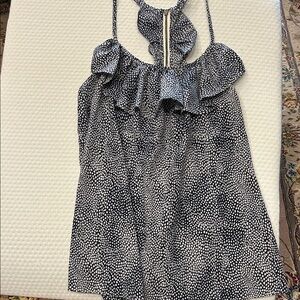 Navy & White Flowy Sleeveless Ruffle Top-sz L